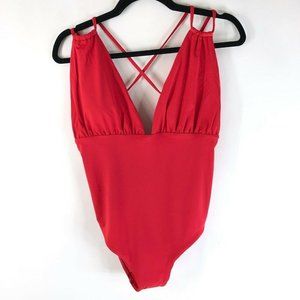 Sunn Lab Swim One Piece Swimsuit V Neck Strappy Stretch Red Size XL